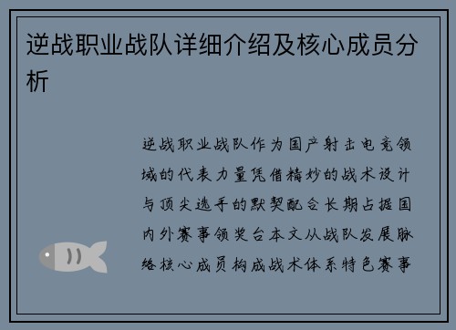 逆战职业战队详细介绍及核心成员分析